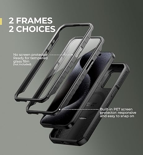 Vista 6 de Dexnor Funda para iPhone 15 Pro Max con cubierta deslizante para cámara y soporte ajustable y protector de pantalla integrado, magnético, resistente