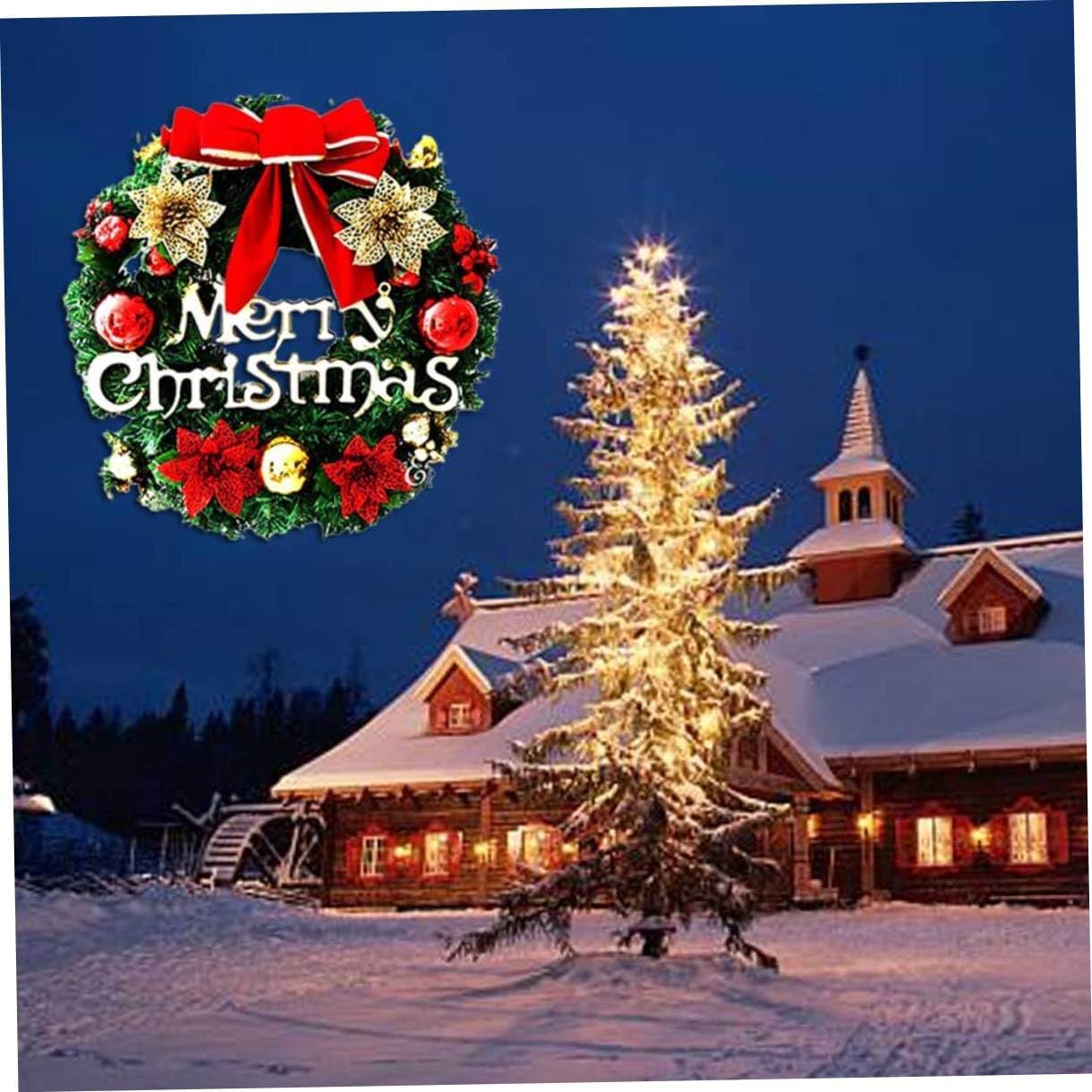 30cm Christmas Wreath Festive Door Garland Staircase Decoration 4 Flowers Holiday Home Decor