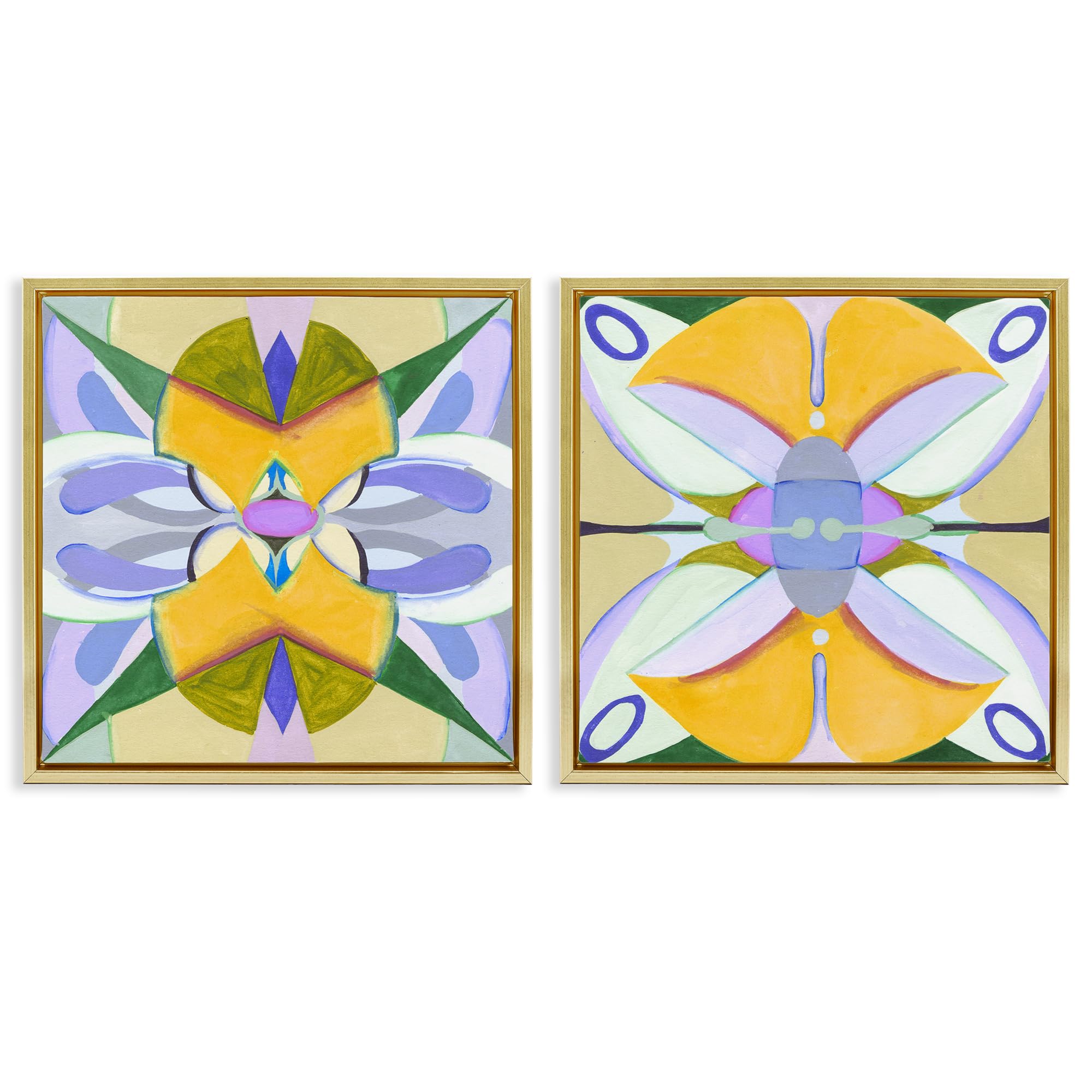 Stupell Industries Kaleidoscopic Geometric Flower 'Kaleidoscopic Revival Hues'| 2Pc Floating Frame Art Set 2