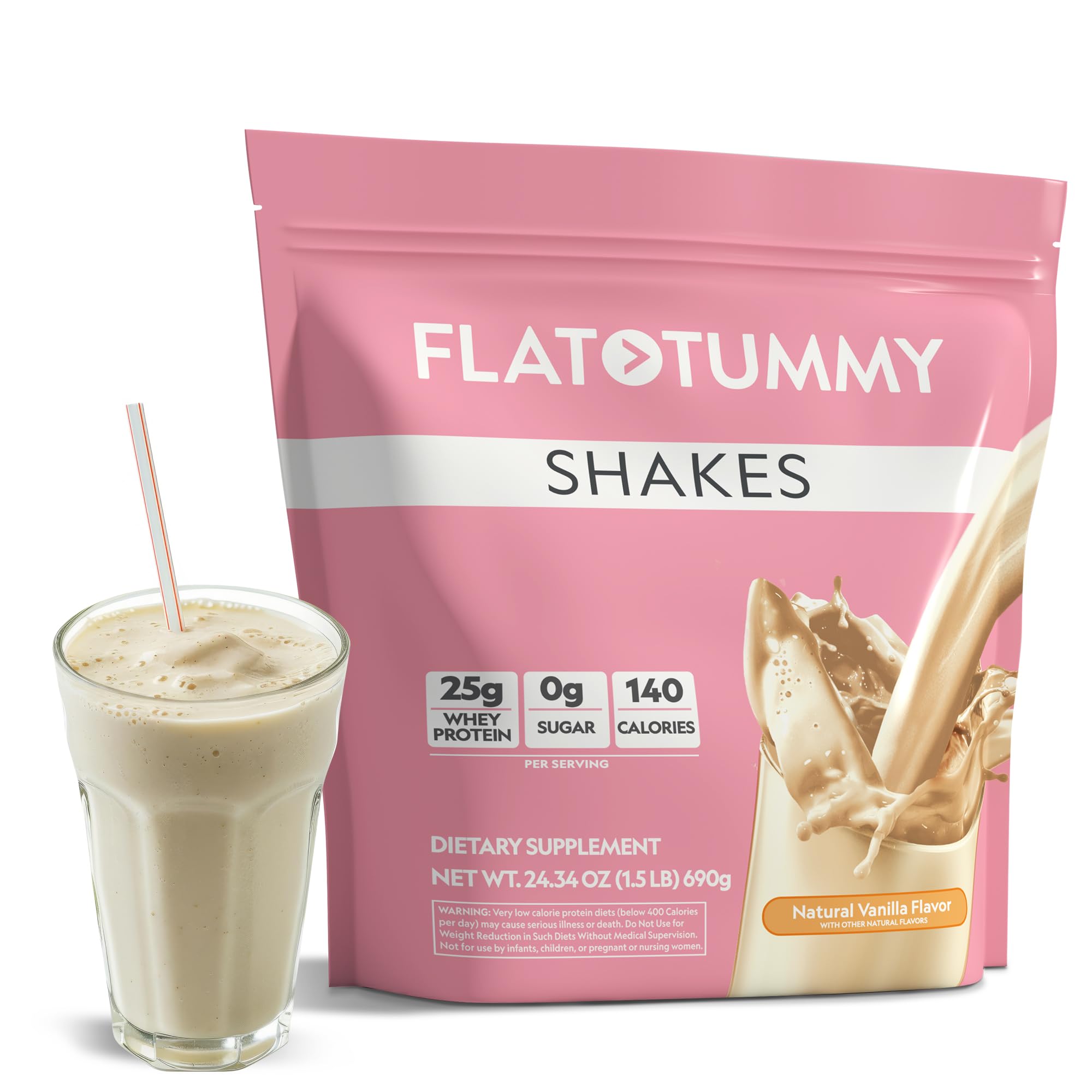 Flat Tummy Meal Replacement Shake – Vanilla, 20 Servings - Plant Based Protein Powder for Women – Vitamins & Minerals - Keto-Friendly Shakes for Weight Management 1.76 Pound (Pack of 1)