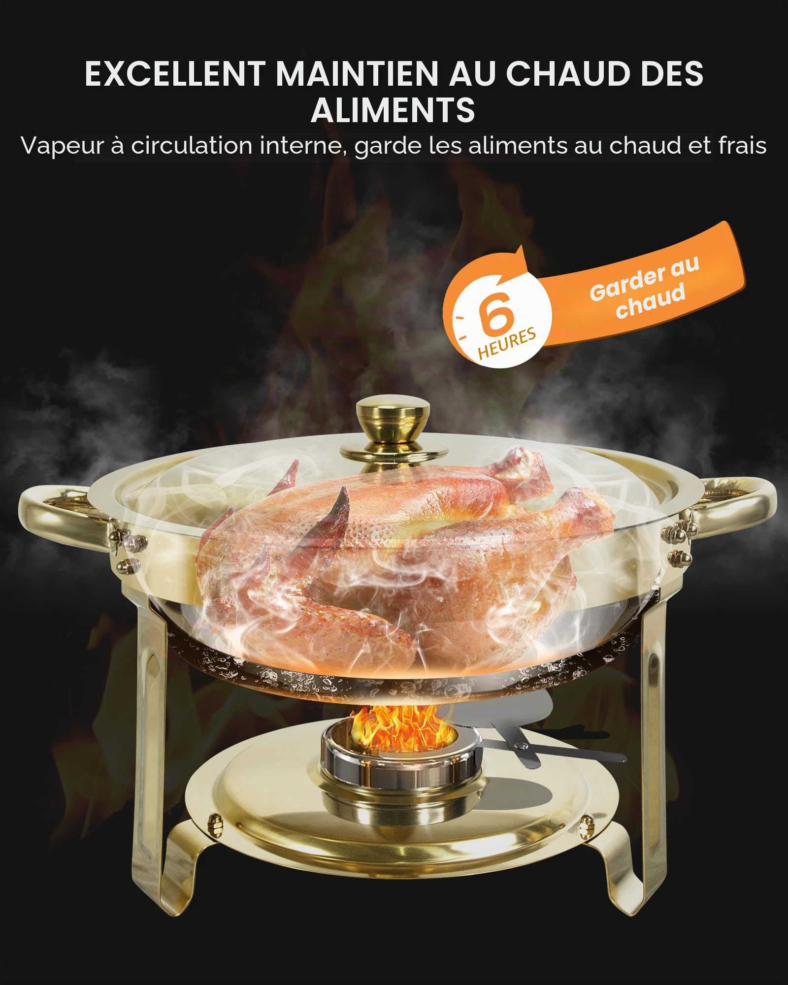 Dorés Chafing Dish Buffet 5L[Solide et Durable, Haute qualité],2PCS Ronds Chafing Dish en Acier Inoxydable,Buffets Chauffants [élégant Or et Argent] pour Restaurants,Traiteurs,Fêtes,Mariages