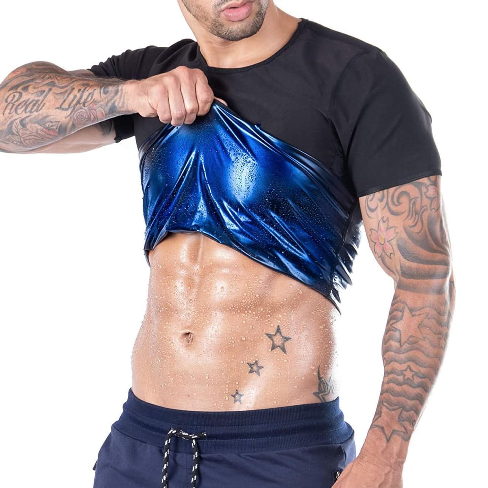 DAVBNM Men's Sauna Vest Men Sauna T Shirts Heat Trapping Sweat Waist Trainer, Sweat Sauna Suit Body Shaper Sweat Vest, Slimming Weight Loss Workout Suit Neoprene Training Jackets Clothes Exercise