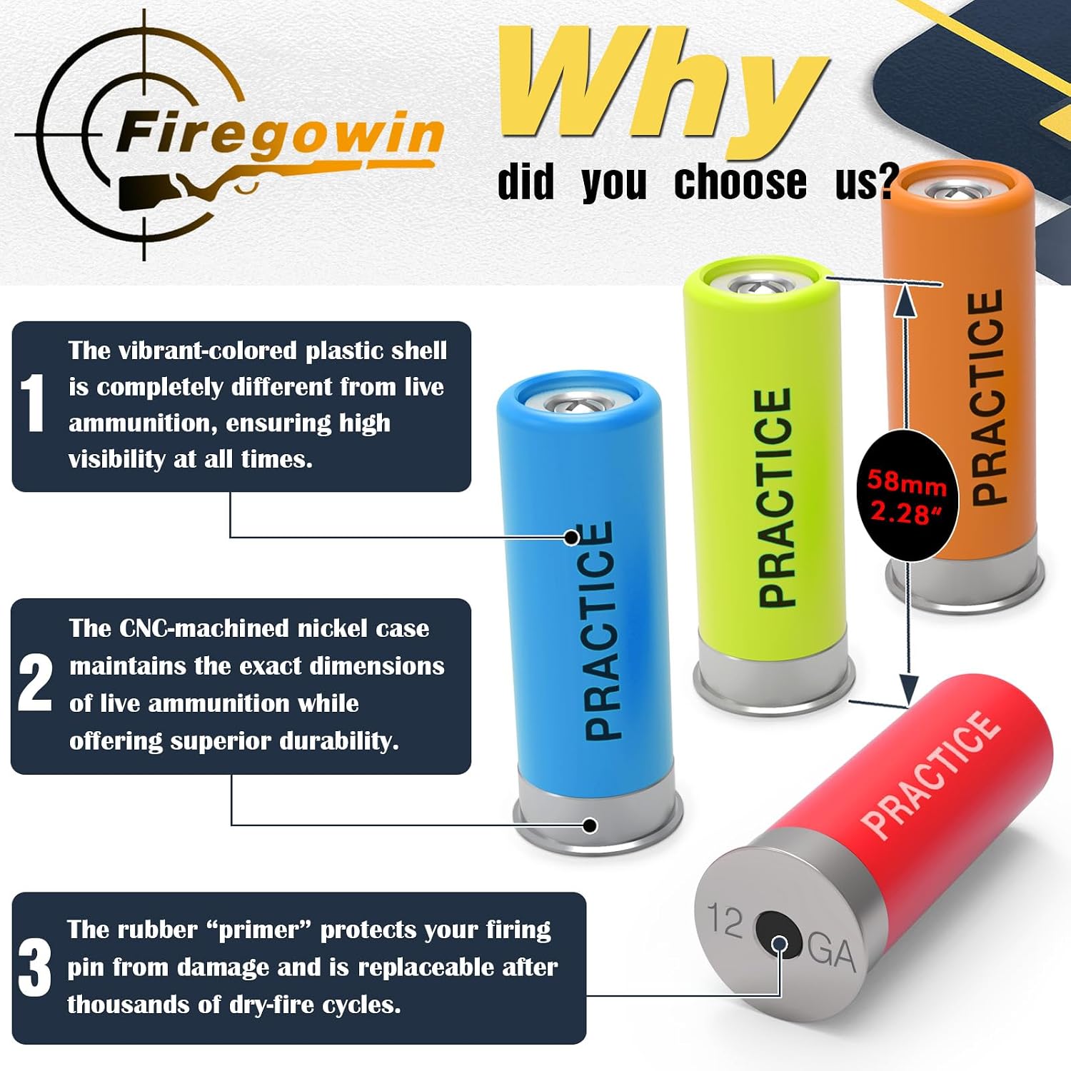 Pro Dummy Rounds Snap Caps-Reusable 9mm&12GA&50&45&380ACP Training Rounds for Safe Dry Fire Practice, Durable with Secure Primer Design, Multiple Color Options