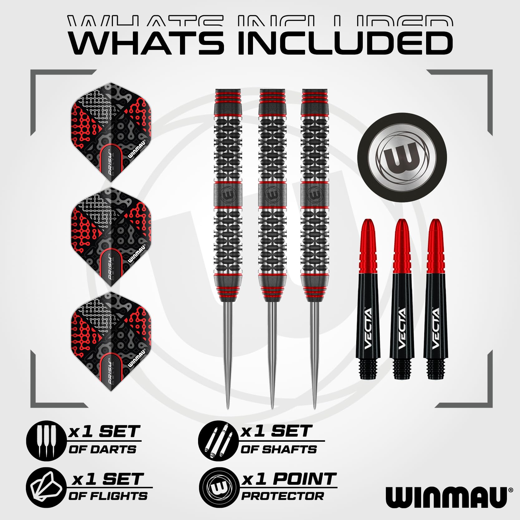 Winmau Darts Cypher 26g 90% Tungsten Steel Tip Darts Set with Dart Flights and Dart Shafts (Stems)