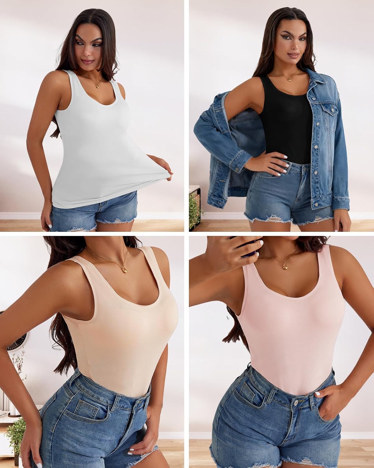 2pack 2pack Women's Built-in Bra Tank Tops Sleeveless Casual Shirts Undershirts Fitted Cami Tank Tops