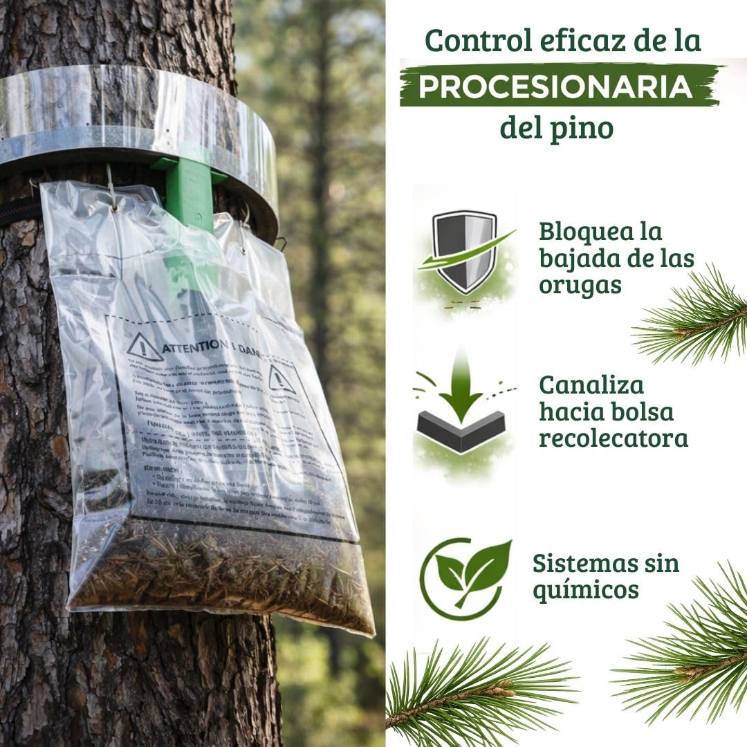 Trampa Procesionaria del Pino Profesional | Kit Completo + guia Instalación | hasta 140 cm de Perímetro | Sistema Ecológico de Alta Eficacia contra la Oruga Procesionaria (ECOLOGICO, 1.0, Unidad)