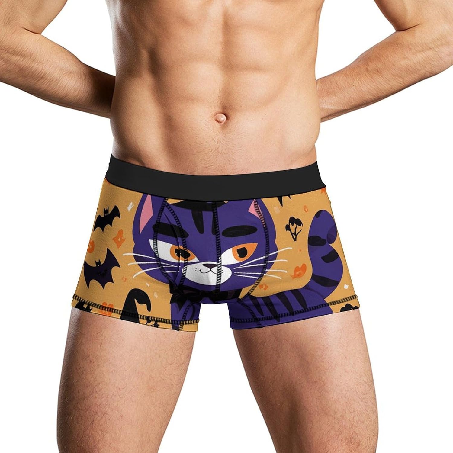 Halloween Cat Mens Boxer Briefs Short Breathable Underwear Trunks Soft Moisture-Wicking Boxer Shorts Novelty Underpants M White