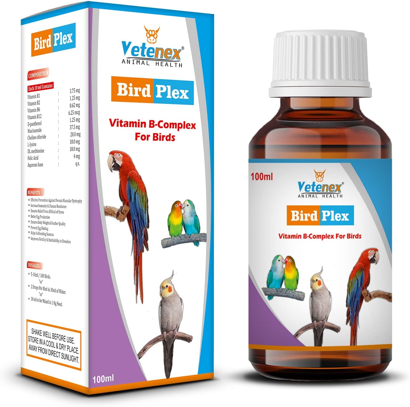 Bird Plex - Vitamin B Complex Supplement, Healthy Growth Promoter for Birds - 100 ML