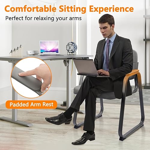 Miniatura 7 de CLATINA Sillas de sala de espera con brazos acolchados, silla de invitados de cuero sin ruedas para recepción de oficina, escritorio de conferencias