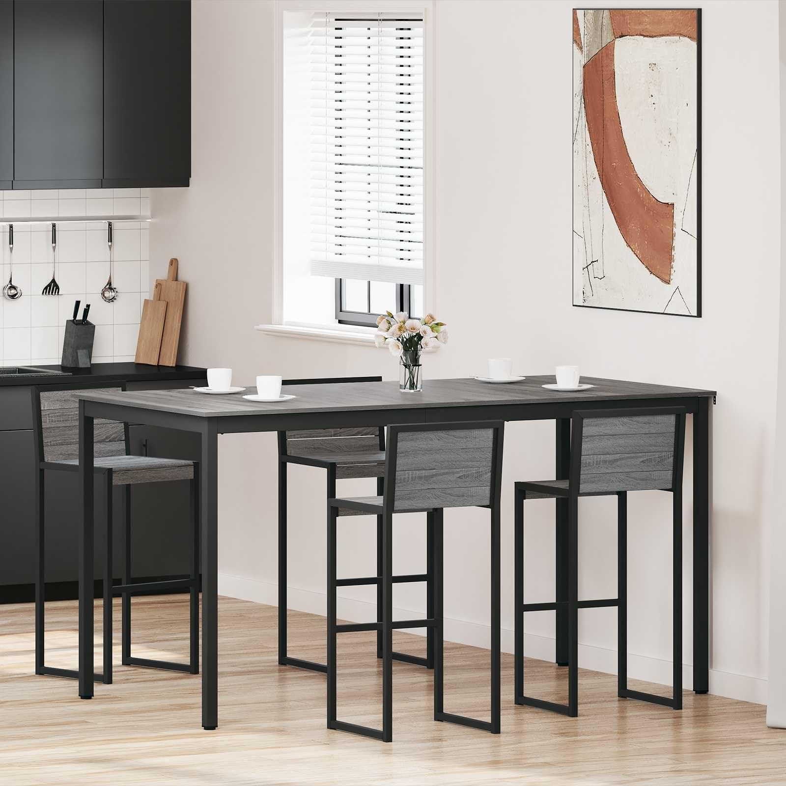 Table de bar durable avec cadre en métal et plateau en bois noble