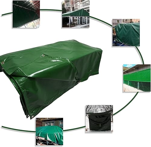 HTTMT - 10' x 20' Cubiertas de lona de vinilo verde resistente de 14 mil para usos múltiples: impermeable, resistente al sol, techo, lona a prueba