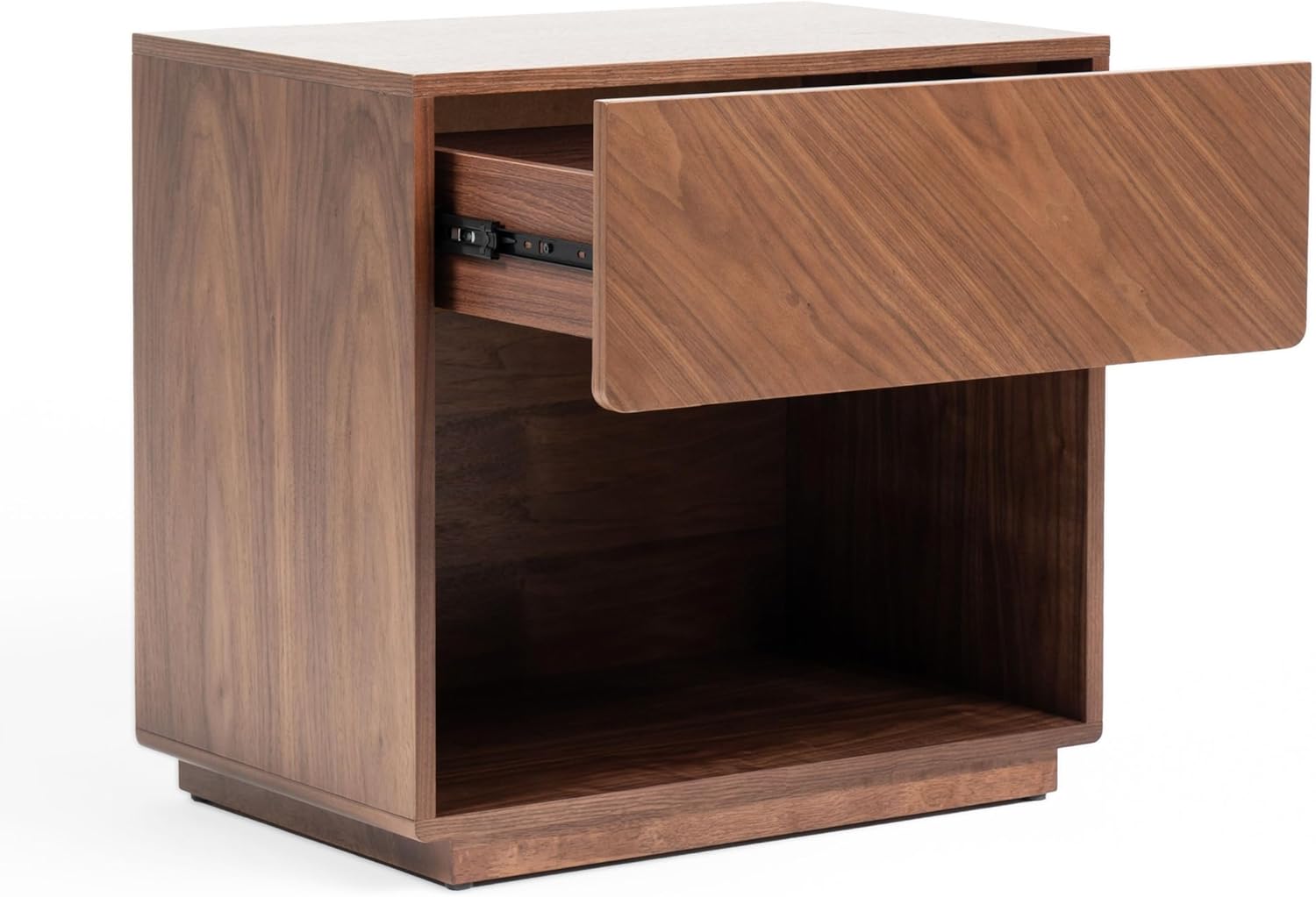 Nova Domus Kamela Modern Walnut Nightstand with drawer partially open