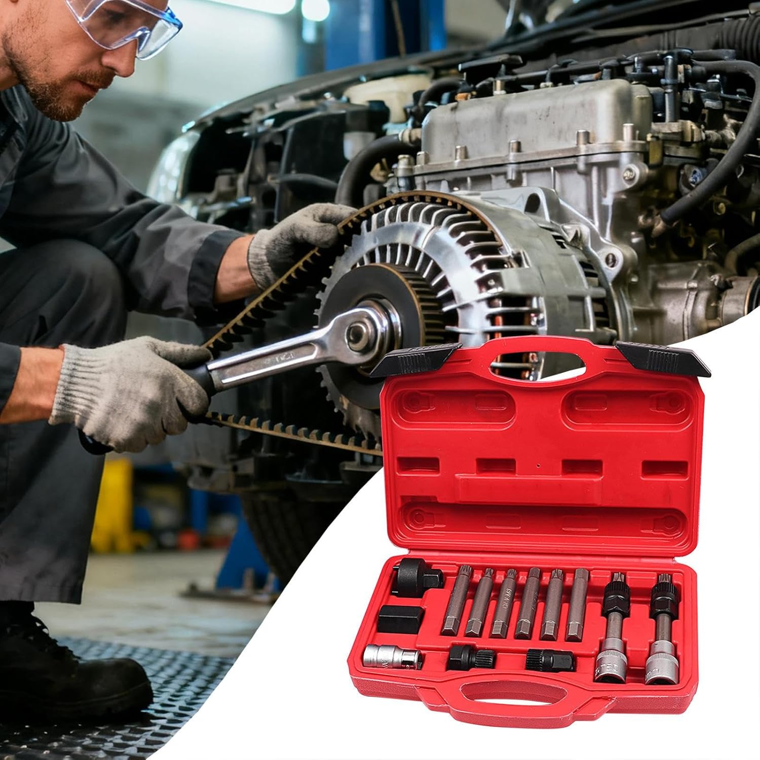 Automotive Alternator Pulley Removal Tool Universal Car Wrench | Manual Non Slip Pulley Remover Puller for Vehicle Truck Engine Belt Replacement Garage Maintenance Repair