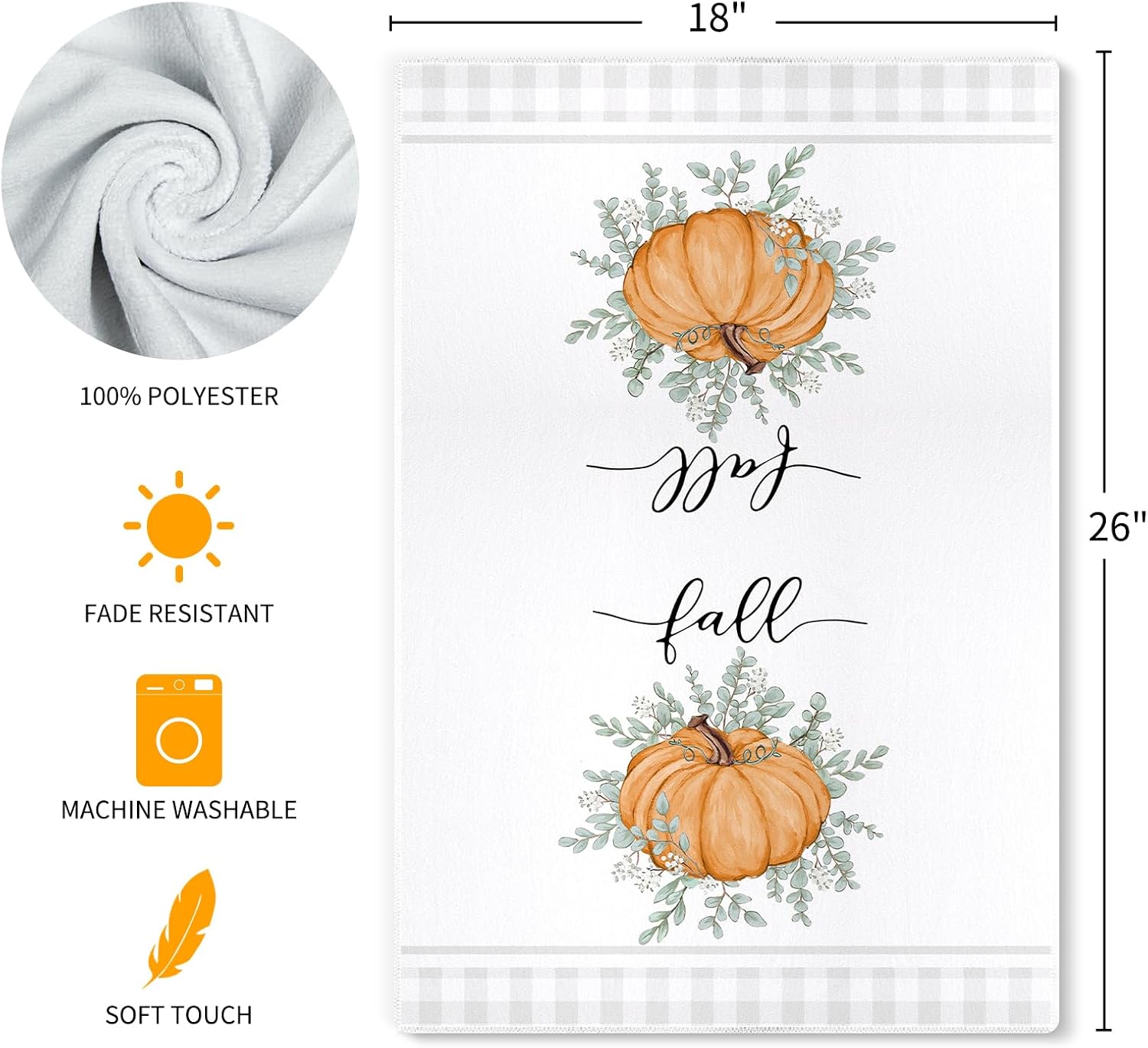 Siilues Fall Kitchen Towels 18 x 26 Inch Set of 2, Fall Hand Towels Hello Fall Decorations for Home Pumpkin Dish Towels Seasonal Thanksgiving Decorations for Home - Image 6