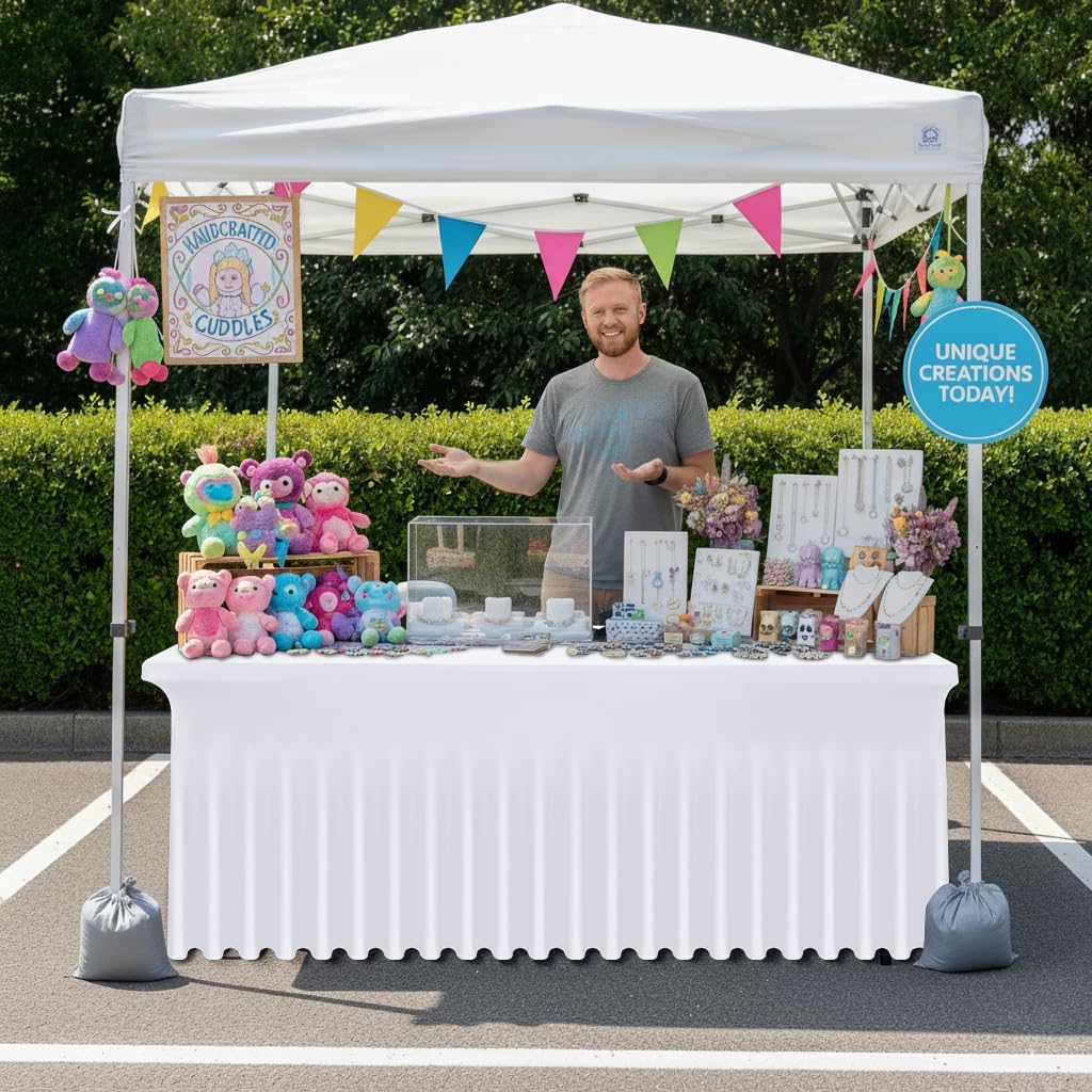 Smiry 2 Pack Spandex Open Back Tablecloth,Elastic Fitted Stretch Tablecloth for 6FT Rectangle Tables,Waterproof Washable Table Cover Skirt for Wedding, Banquet & Parties (White, 72Lx30Wx30H Inch)