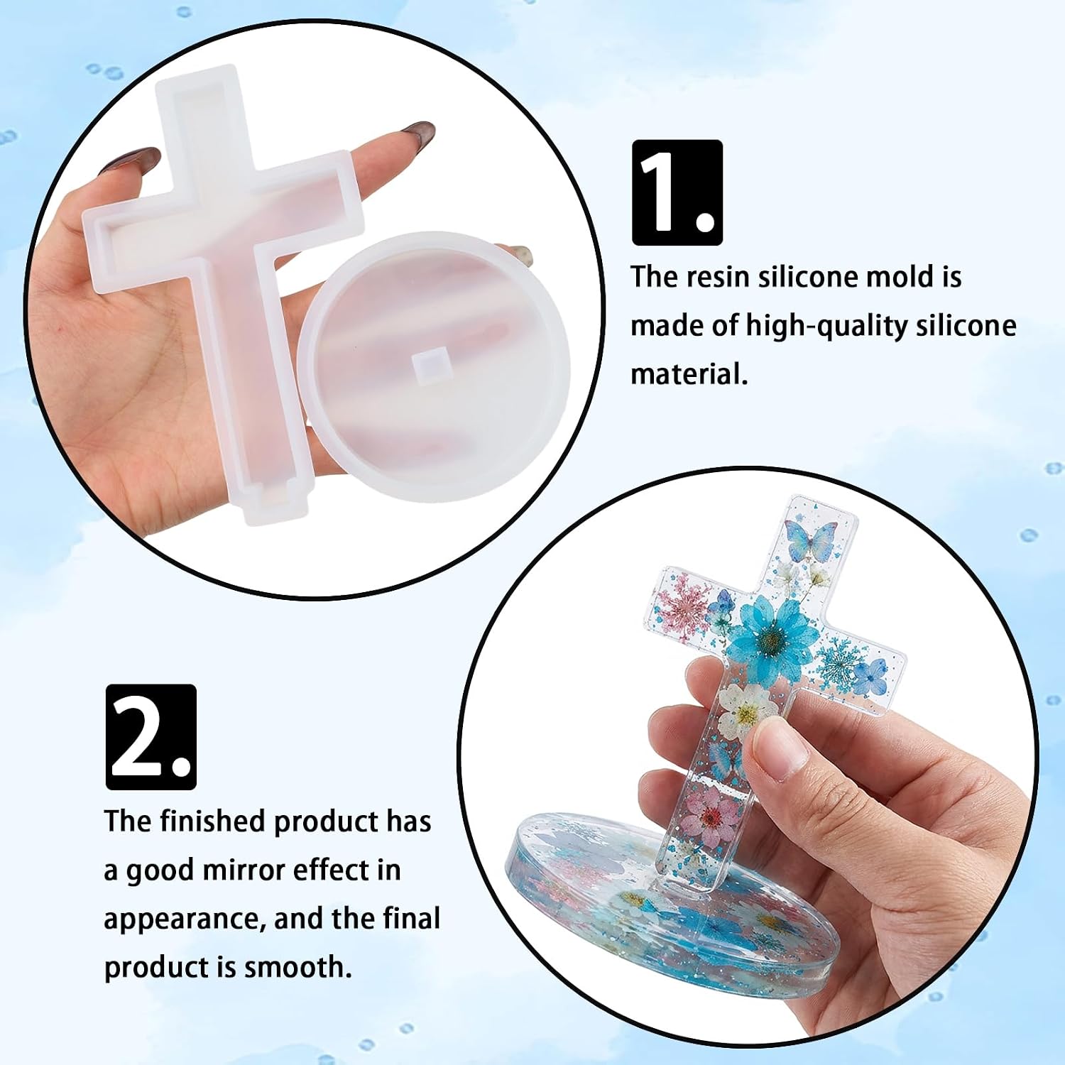 2 Set Standing Cross Silicone Mold with Base - 5" Silicone Mold for Resin Cross, Crucifix Molds for Epoxy Resin, Resins Crosses Molds for DIY Concrete Casting Clay Craft Wall Hanging Making