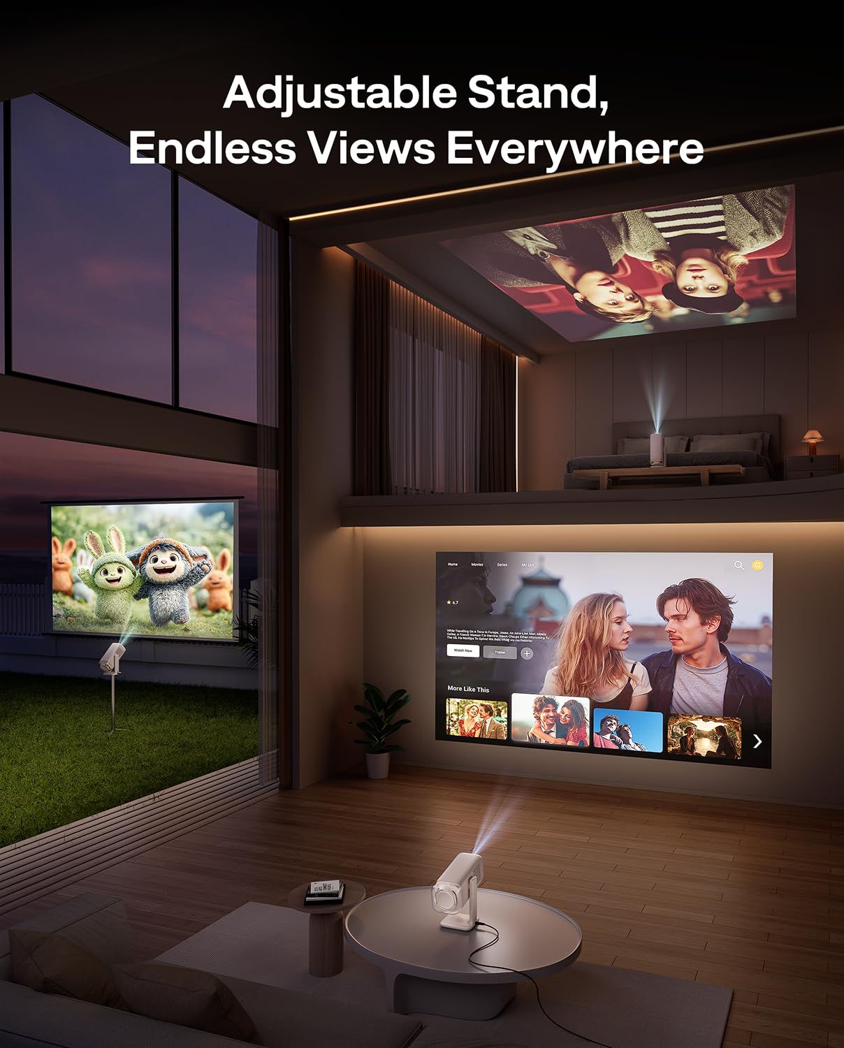 Aurzen BOOM Air Portable Google TV Projector with WiFi and Bluetooth, Smart Projector for Outdoor & Home Movie, USB-C Powered, 4K Supported, Real-Time Focus, Dolby Audio, Adjustable Stand, Off-White