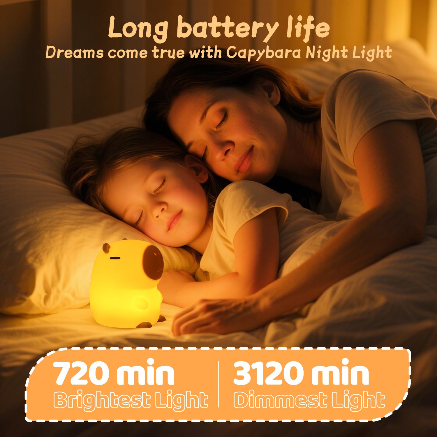 Rytinazzz Capybara Luz nocturna, lámpara Capybara, luz nocturna de silicona, luz nocturna para niños, regulable, recargable, temporizador de 30 minutos, control táctil, lámpara de noche para niños