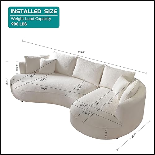 Miniatura 2 de Kevinplus 125'' Curved Sofa Cloud Boucle Couch with Chaise Lounge for Living Room, L-Shape Modern Sectional Luxury Upholstery 5-Seat Sofa for