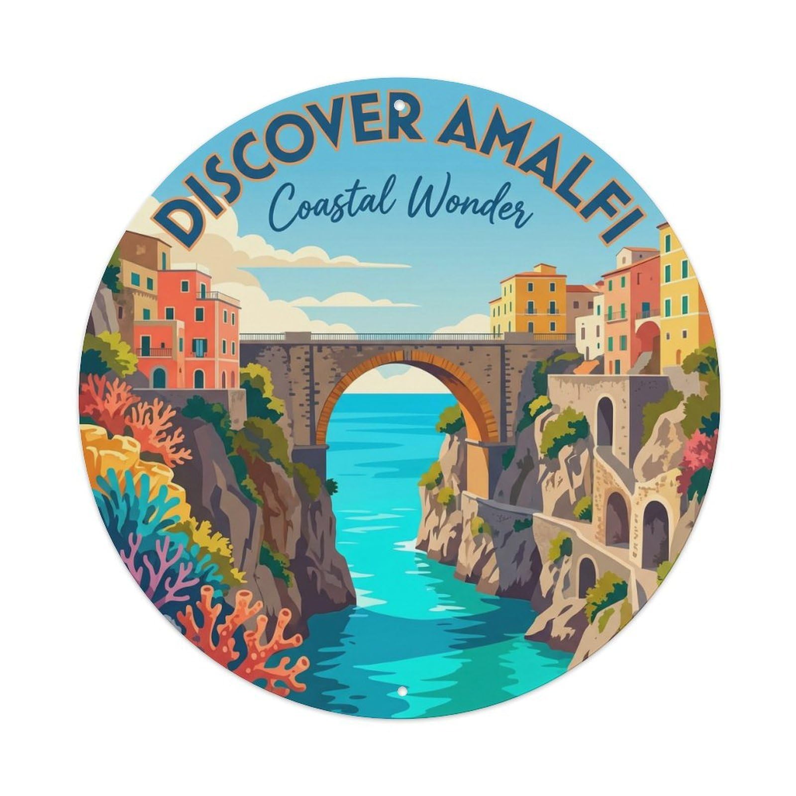 Vintage Travel Amalfi Coastal Fjord Bridge Metal Tin Sign Plaque