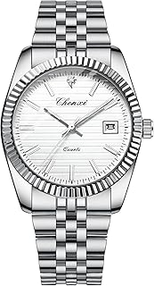 JewelryWe Herrenuhr Edelstahl Leuchtende Uhren 3ATM Wasserdicht Kalender Analog Quarz Armbanduhr Herren Silber Edelstahlarmband Uhr mit Leuchtzeiger, Leuchtskala und Facettiert Lünette