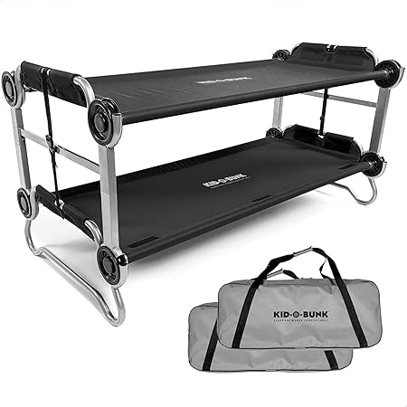 Disc-O-Bed Youth Double Cot Kid-O-Bunk, Modular for Bunk Beds, Dual Cots, or Bench with 2 Carry Bags for Portable Transport