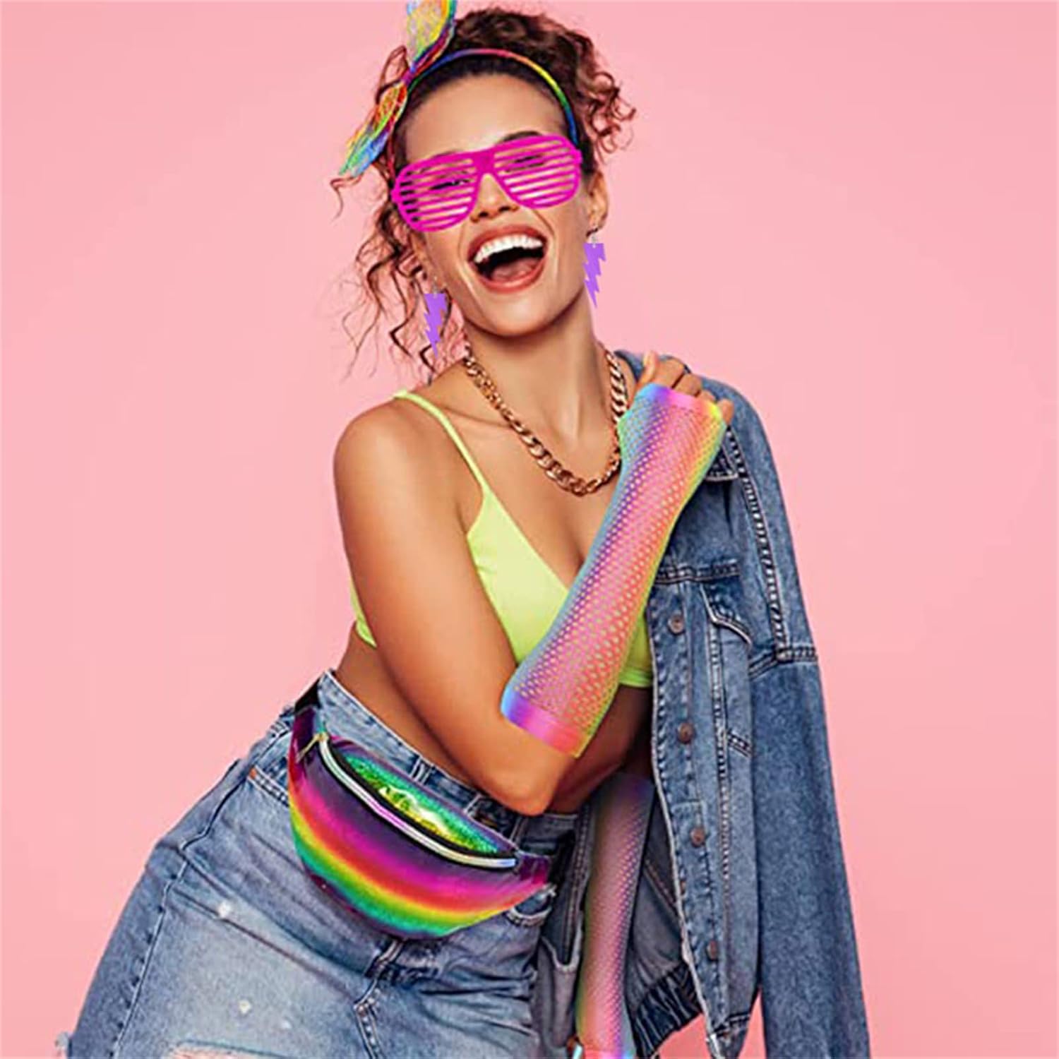 80s Neon Earrings Hollow Lightning Bolt Earrings Halloween Punk Retro Dangle Drop Earrings for Women 80s Theme Party Costume Accessories Halloween Jewelry - Image 2