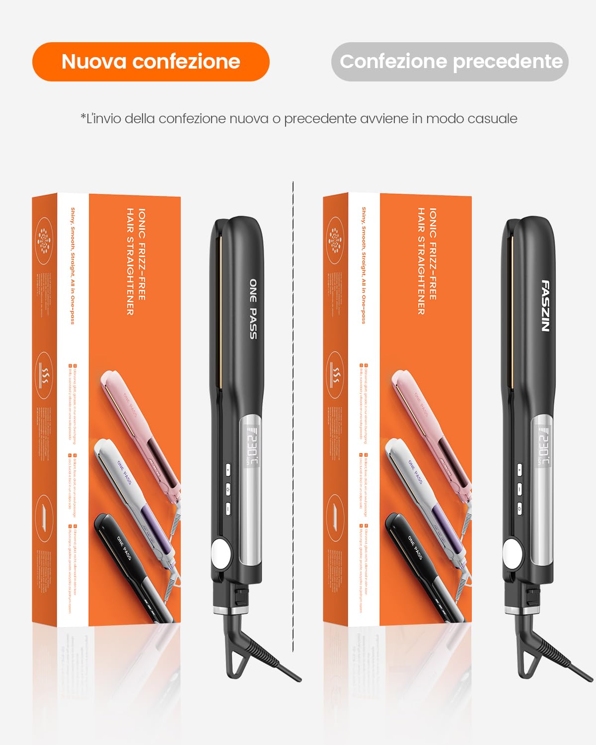 Faszin Piastra Capelli Professionale 2-In-1, Piastre Ioniche di Titanio, Riscaldamento In Soli 20 Secondi, Display LCD Chiaro, Ideale Per Capelli Lisci, Ricci e Mossi