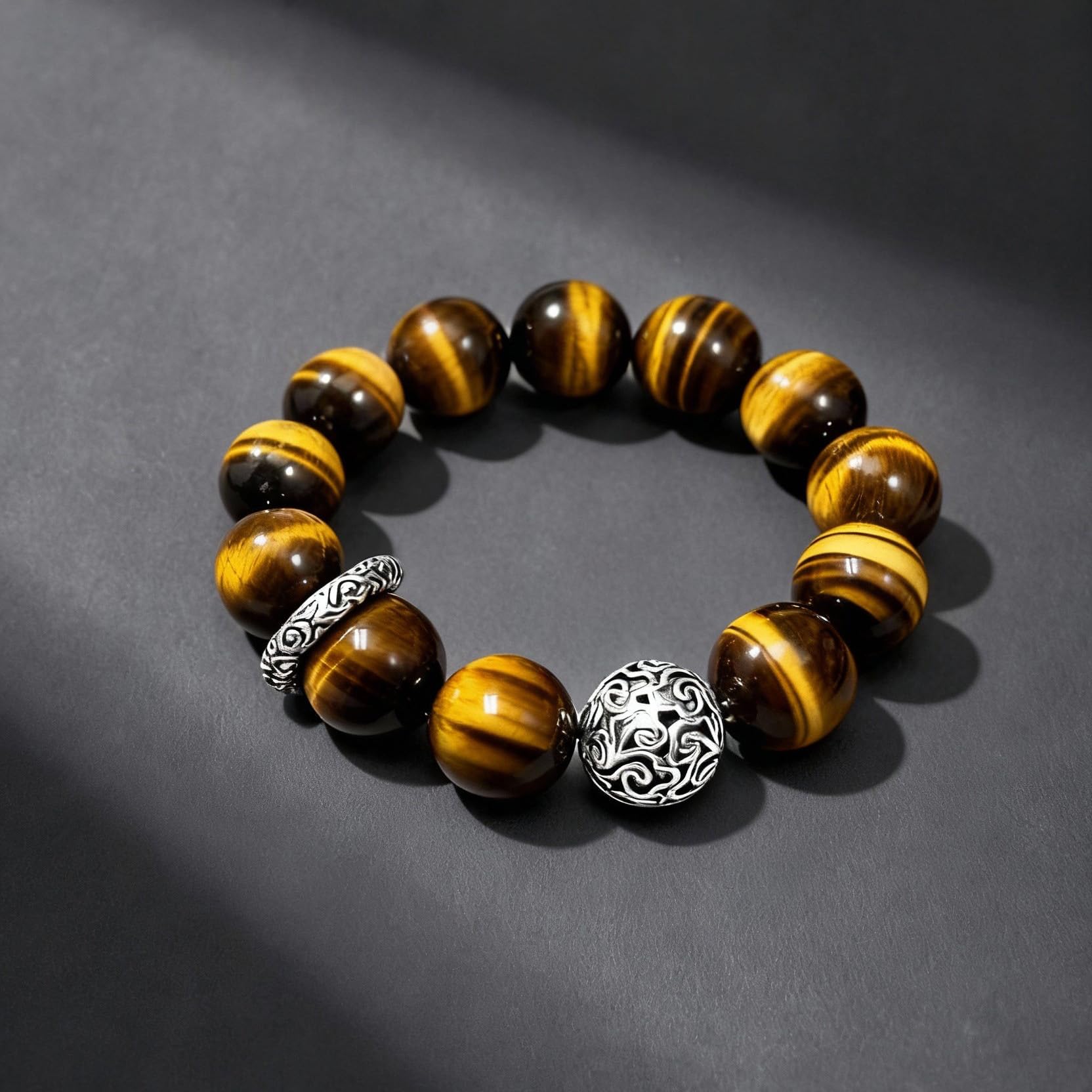 Super Q&P Natürliche Steinarmband mit 14mm Perlen, Tigerauge, Handgelenkumfänge wählbar, Persönliche Accessoires, Festtagsgeschenk Geschenkideen für die Feiertage
