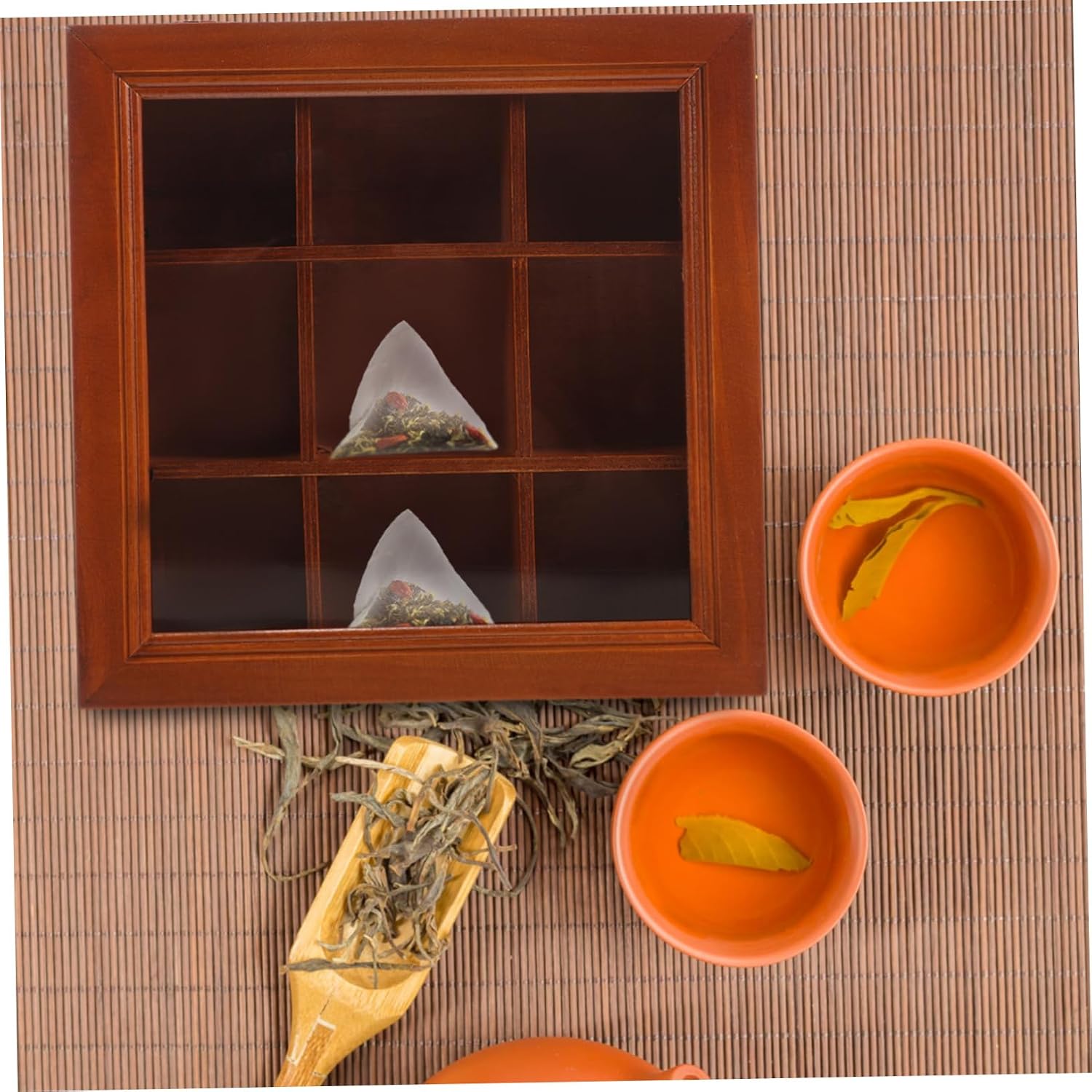 GLEAVI Transparent Slot Tea Bag Organizer Box Multifunctional Desktop Storage for Coffee Sugar and Tea Packets for Home Office and Cafe Use Easy Identification