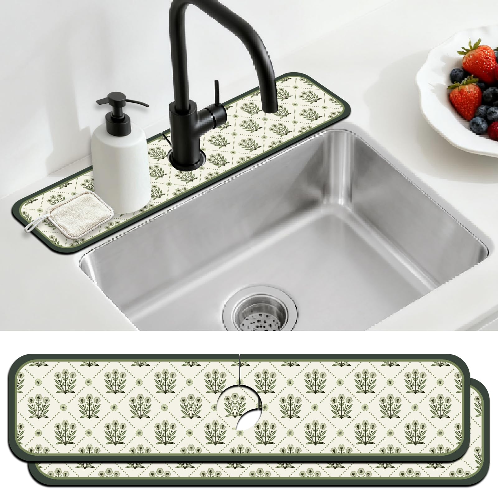 Tapis de robinet anti-éclaboussures absorbant lot de 2 fleurs