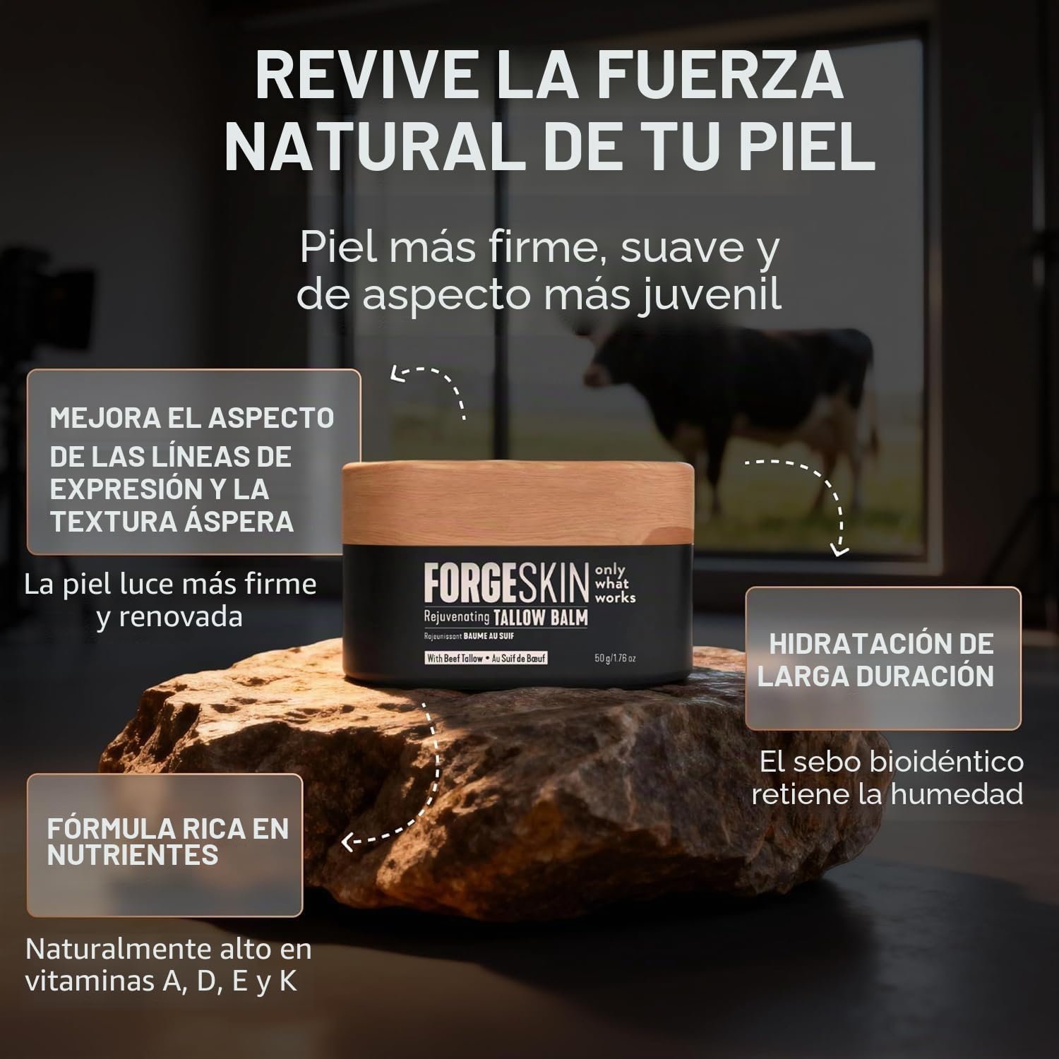 FORGE SKIN Wrinkle Defense - Bálsamo de sebo de res para hombres, hidratante facial, crema antienvejecimiento para la piel, loción natural para el cuidado facial con aceites esenciales, 50 ml