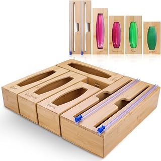 Openable 6 IN 1 Ziplock Bag Organizer & Foil and Plastic Wrap Organizer, Individual Ziplock Bag Organizer for Kitchen Drawer Organizer, Wrap Dispenser with Cutter, for Gallon,Quart,Sandwich