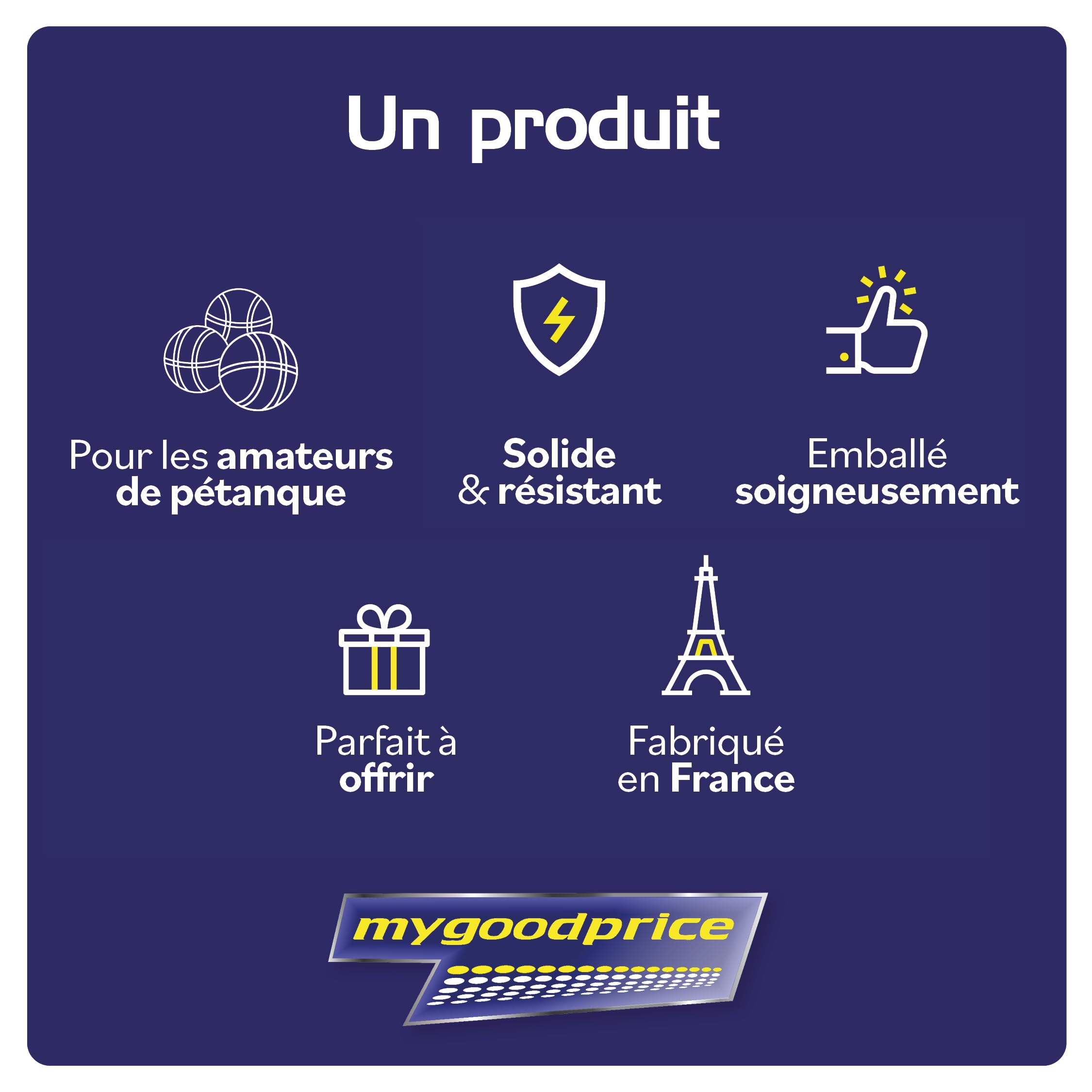 Mygoodprice Sacoche Housse Boules pétanque Pictogramme Triplette et cochonnet avec Texte Personnalisable