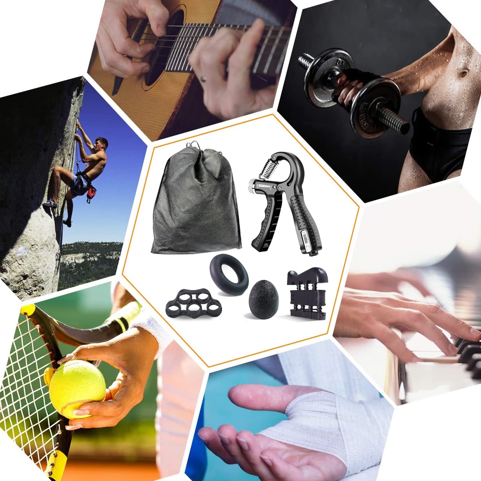 Newaner Set di 5 allenatori per dita e avambracci, con forza di presa regolabile, attrezzo per allenare le dita, per allenare le mani, per allenare le dita, per allenare le mani, per allenare le mani