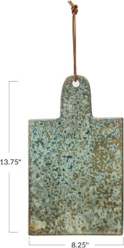 Creative Co-Op Matte Stoneware Cheese Board with Leather Tie, Green