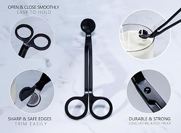 Aroparc Candle Wick Trimmer Cutter, 7 Inch Bulk Wick Candle Accessories, Candle Care Wick Clipper Cutter, Scissors - Black 4PCS