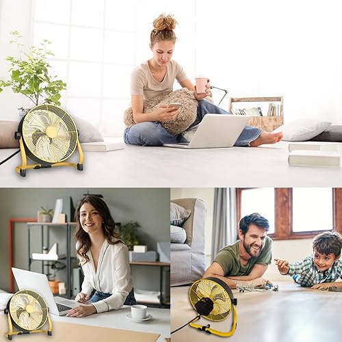 Miniatura 7 de Ventilador de piso de 12 pulgadas de alta velocidad, ventiladores industriales de metal resistentes con 3 velocidades, ventilador portátil con