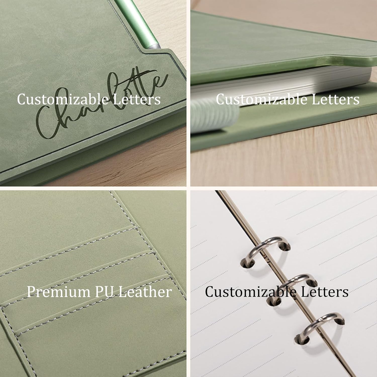 callie Personalized Refillable Notebook with Removable Pages, Cutomized Leather Notebook Binder and Pen Set with Customizable names, Birthday Gift for Family Friend Business Staff