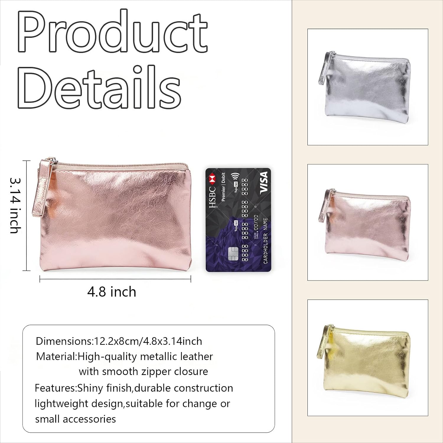 3Pcs Mini Coin Purse,Portable PU Leather Wallet with Zipper,Small Change Holder Pouch for Women Credit Card ID Key