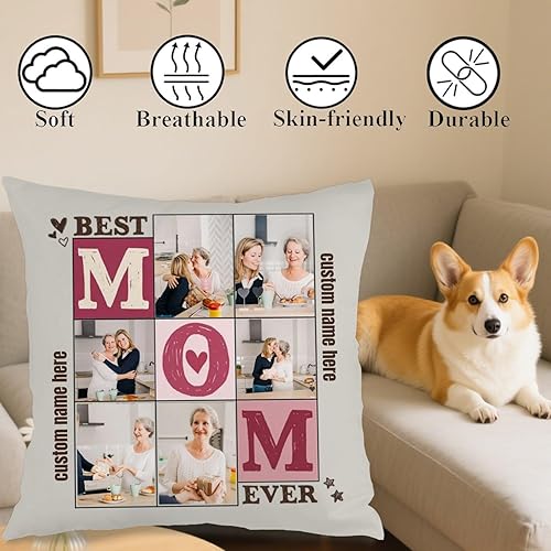 Miniatura 4 de Customizable Decorative Pillowcase Using 6 Photos and Message for Mom, Cozy Cushion offering a Meaningful Gift for Family Birthdays Holidays or