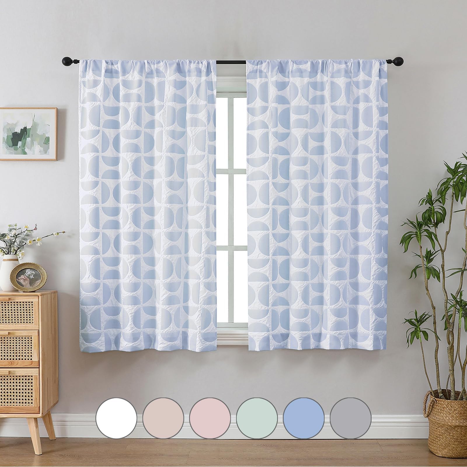 Aiyufeng White and Blue 54 Inch Length 2 Panels Set, Soft Airy 3D Embossed Textured Window Curtains for Bedroom, Living Room, Semi Fabric Rod Pocket Curtains, 38"W x 54"L