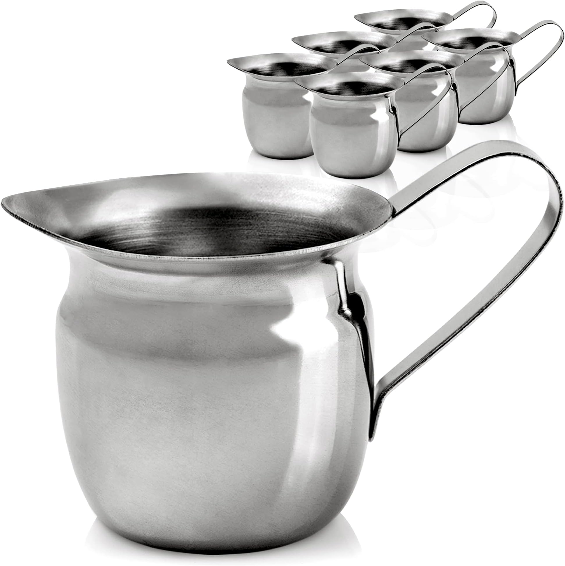 Fit Meal Prep [6 Pack] 3 oz Creamer Pitcher - Stainless Steel Bell Creamers, Mini Cup Container for Serving Milk, Coffee Cream, Salad Dressing, Maple Syrup, Espresso Machine for Restaurant, Cafes