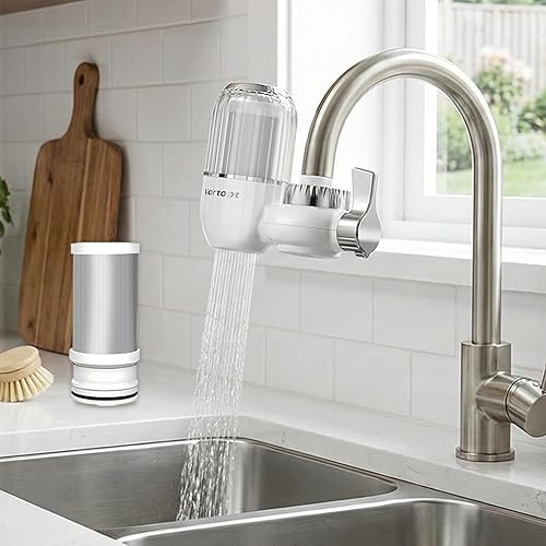 Vortopt Filtro de agua para grifo de fregadero, filtro de agua de grifo certificado NSF, capacidad de 400 galones, carbón activado, reduce el 99% de