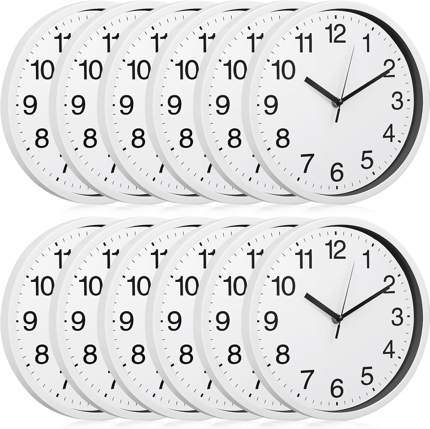 Inbagi 12 Pieces Silent Wall Clocks 10 Inches Quartz Analog Clocks Non Ticking Round Easy to Read Battery Operated for Classroom Office School Kitchen Bedroom Living Room Decorative