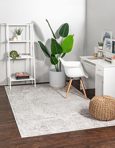 Unique Loom Oxford Collection Alfombra de área - Bodleian (5 pies 3 pulgadas x 8 pies, rectangular, marfil gris)