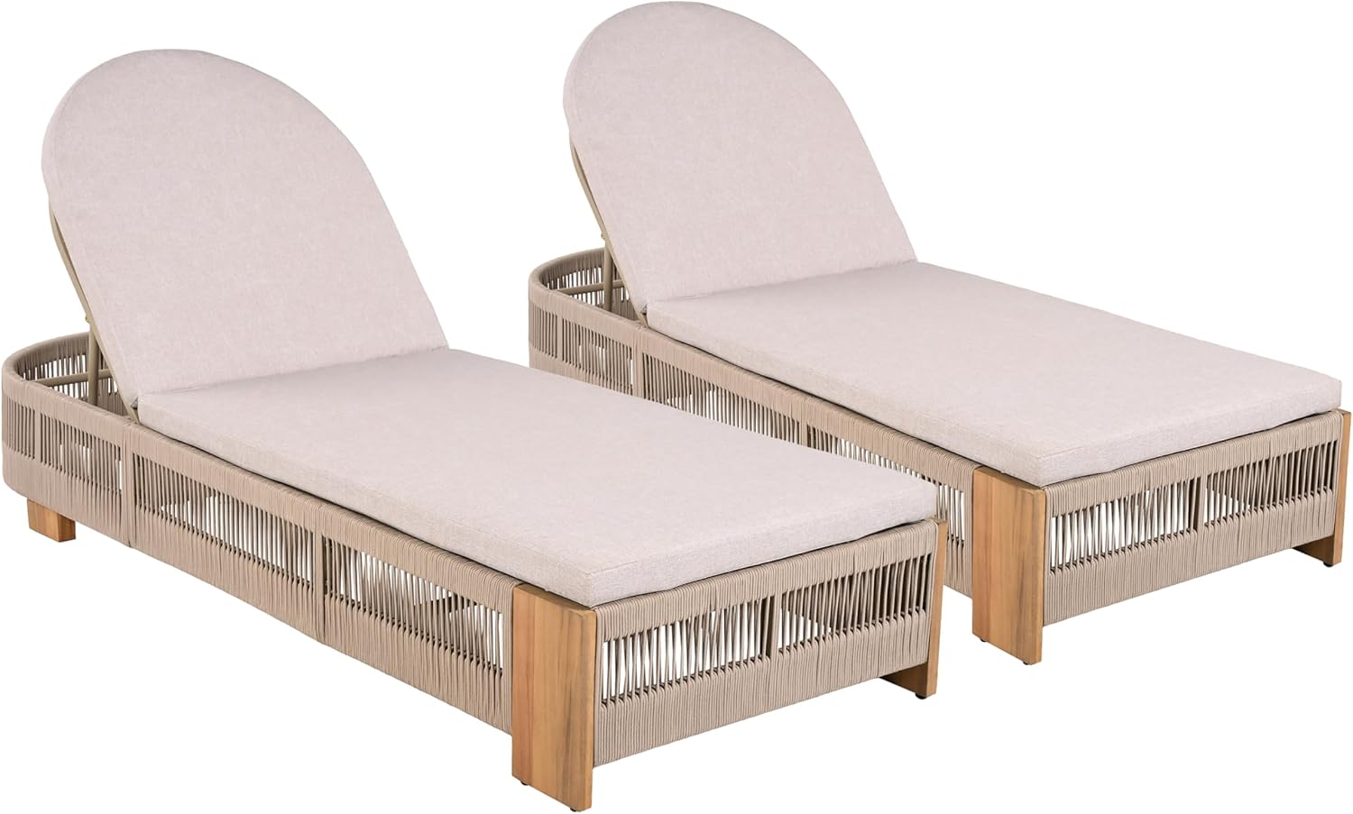 Merax 2-Piece Outdoor Chaise Lounge Chair with Adjustable Backrest & Waterproof Cushion - Acacia Wood Pool Sun Lounger for Patio, Beach, Yard, Garden, Beige
