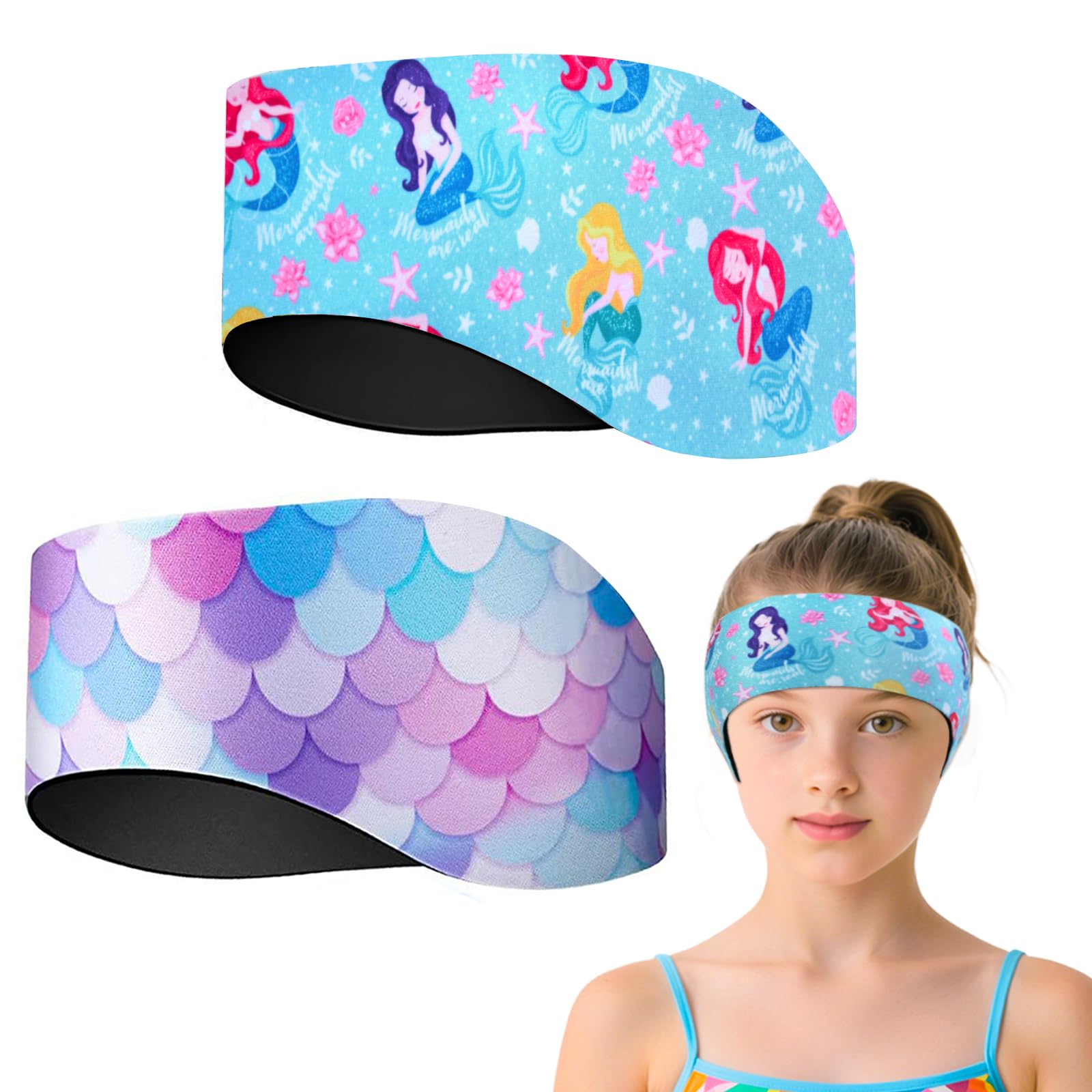 Diadema de Natación Impermeable Ajustable para Niños 2 PCS - Cinta para Nadar Surfear Ducharse
