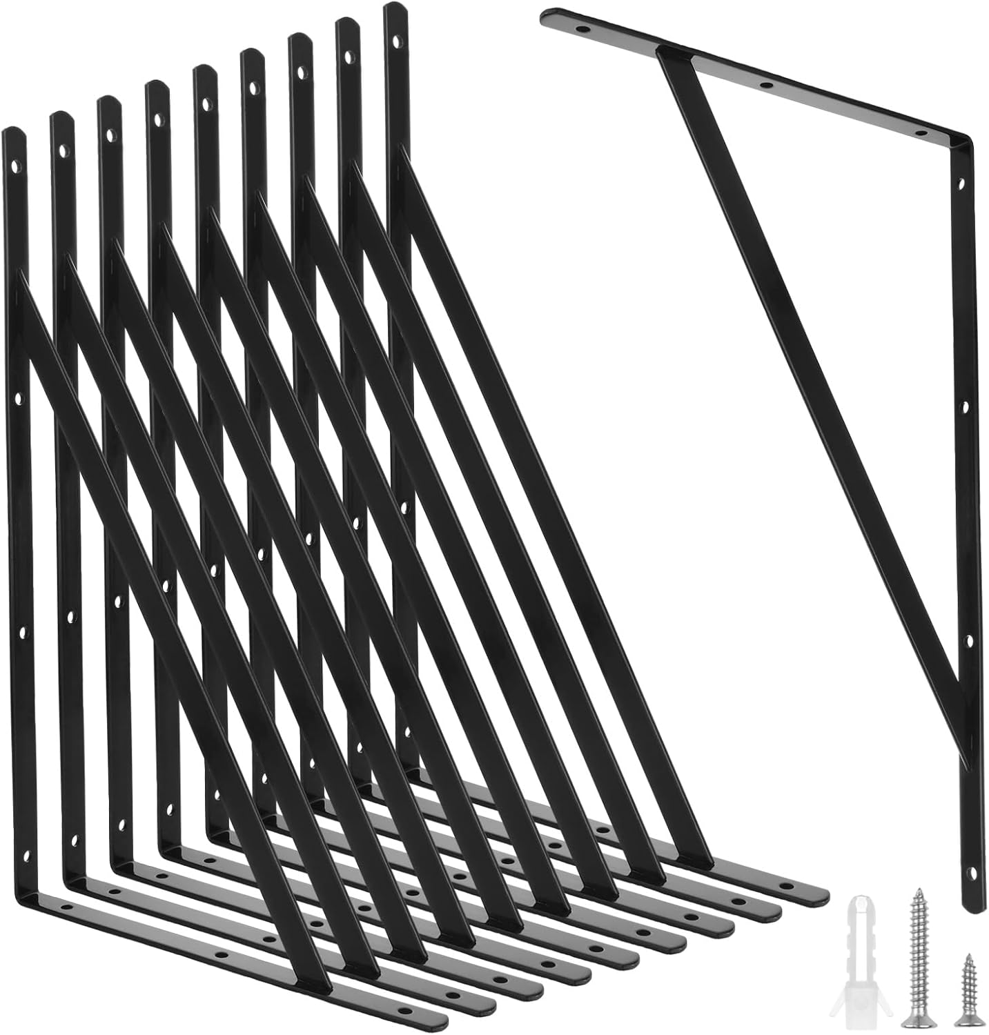 10PCS Heavy Duty Shelf Brackets 16 Inch Black Shelving Bracket Wall Mounted Triangle Shelf Brackets 90 Degree Angle Shelf Supporter Corner Bracket for Floating Shelves 16x10 Inch