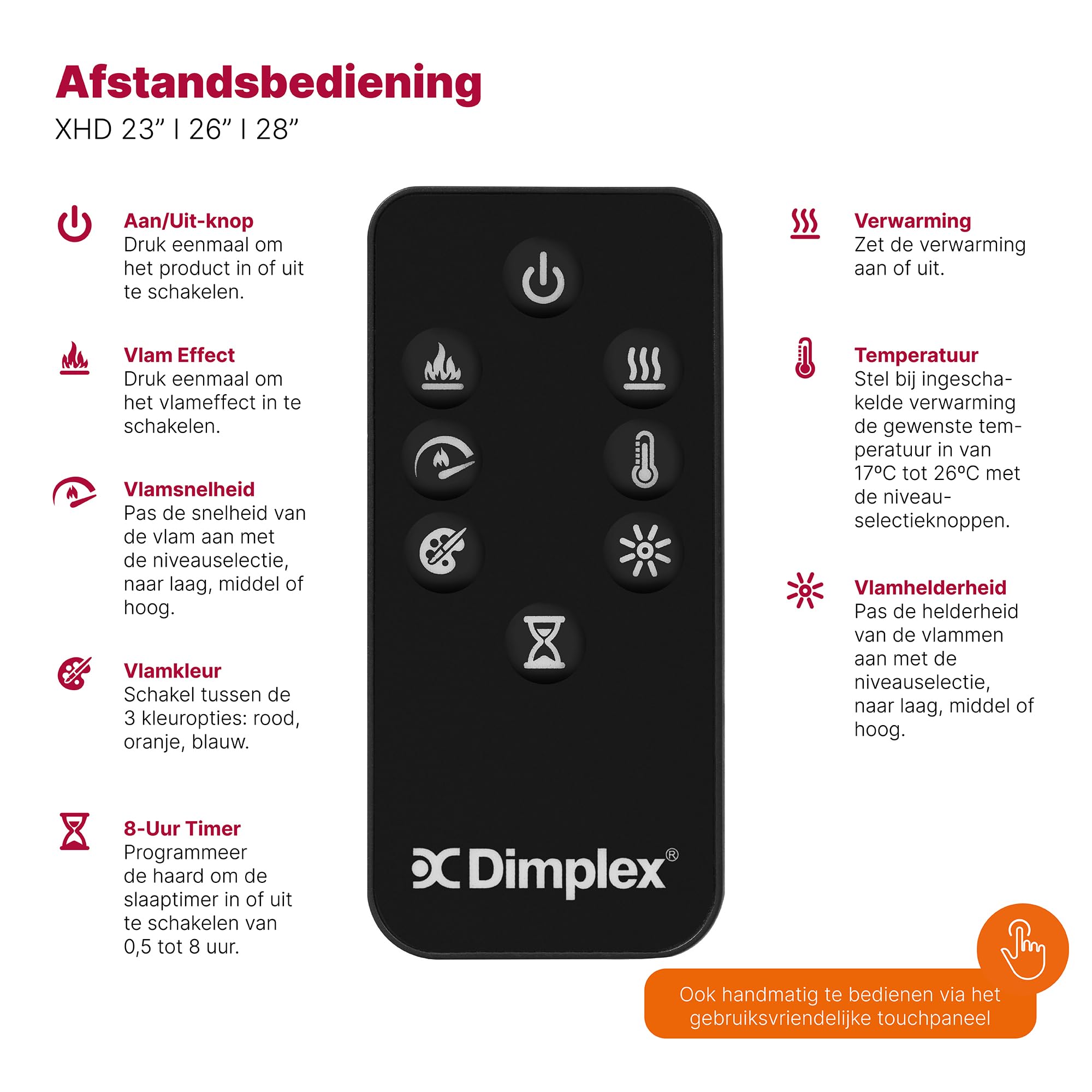 Dimplex Chimenea eléctrica XHD26 Firebox 210975 Efecto Llama Optiflame - Lámparas LED duraderas - Chimenea eléctrica con calefacción - Inserto de Chimenea - Incluye Mando a Distancia, 1400 W, Negro,